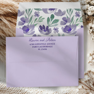 Boho Purple Floral Watercolor  Wedding Envelope