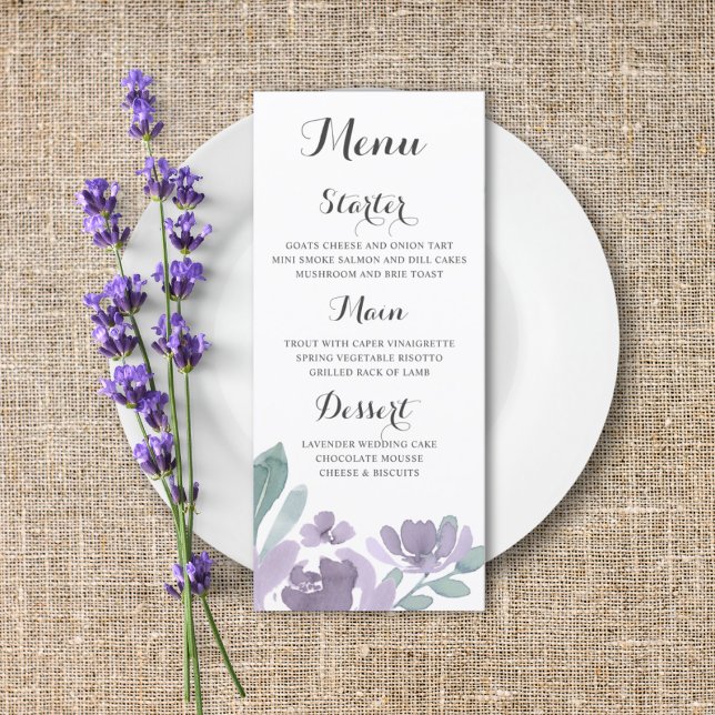 Boho Purple Floral Watercolor Wedding Menu (Creator Uploaded)