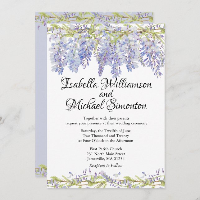 Boho Purple Floral Wedding Invitations (Front/Back)