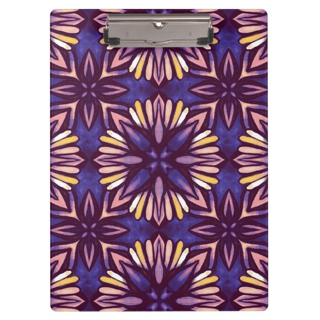 Boho Purple Flower Pattern - Dark Floral Aesthetic Clipboard (Front)