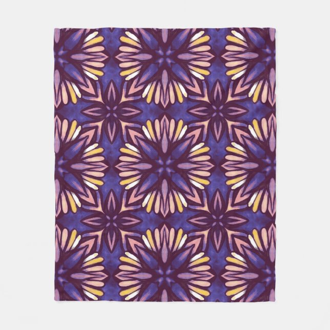 Boho Purple Flower Pattern - Dark Floral Aesthetic Fleece Blanket (Front)