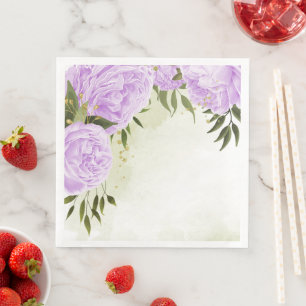 Boho purple flowers green leaves botanical  napkin