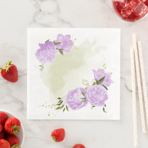 Boho purple flowers green leaves botanical napkin