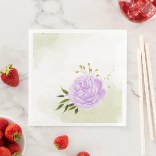 Boho purple flowers green leaves botanical  napkin