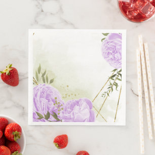 Boho purple flowers green leaves botanical paper napkin