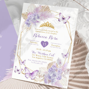 Boho Purple Geometric Butterfly Quinceañera Invitation