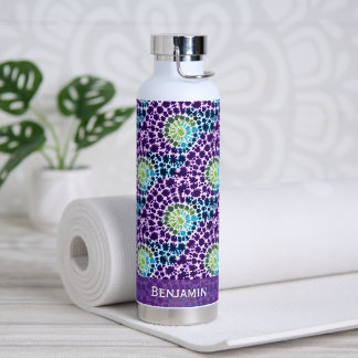 Boho Purple Green Turquoise Tie-Dye Pattern Water Bottle