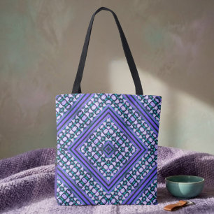 Boho Purple, Green & White Tribal Inspired Tote Bag