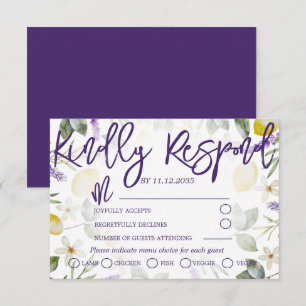 Boho Purple Lavender & Lemons Wedding RSVP Card
