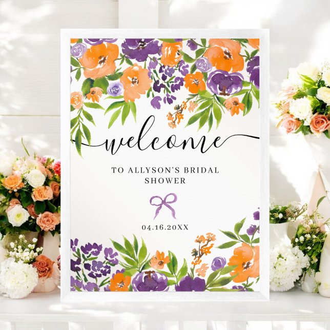 Boho Purple Orange Floral Bridal Welcome Poster (Boho Purple Orange Floral Bridal Welcome Poster)