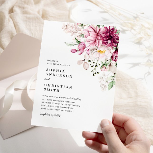 Boho Purple & Pink Peonies Flowers Wedding  Invitation (Creator Uploaded)