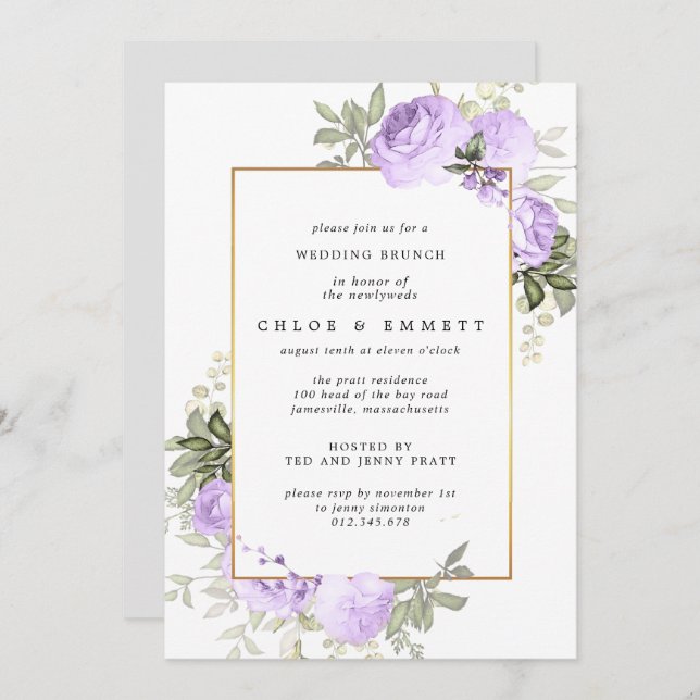 Boho Purple Rose Floral Wedding Brunch Invitation (Front/Back)