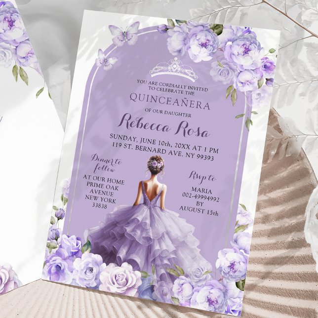 Boho Purple Silver Magical Garden Floral 15 Años Invitation (Creator Uploaded)