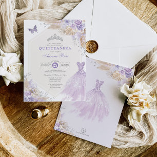 Boho Purple Silver Roses Quinceañera Mis Quince 15 Invitation