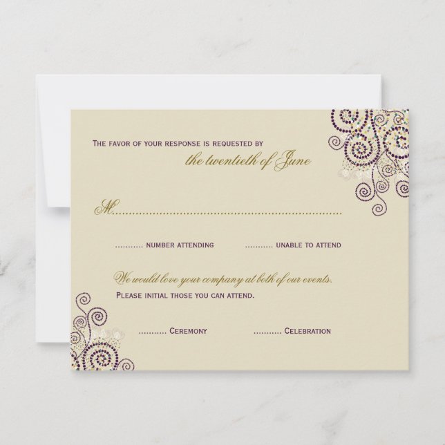 Boho Purple Spirals Bar / Bat Mitzvah RSVP Card (Front)