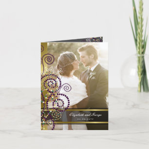 Boho Purple Spirals Gold Photo Wedding Thank You