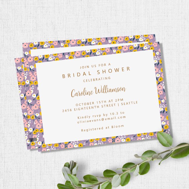 Boho Purple Spring Floral Cute Bridal Shower Invitation (Creator Uploaded)