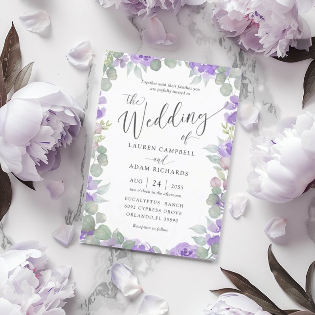 Boho Purple Watercolor Floral Wedding Invitation (Creator Uploaded)