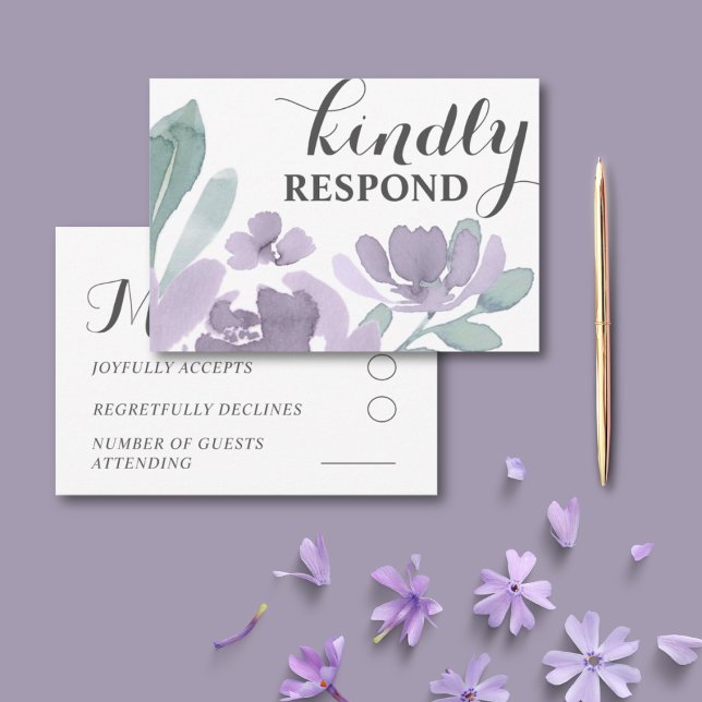 Boho Purple Watercolor Floral Wedding RSVP Card (Creator Uploaded)