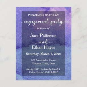 Boho Purple Watercolor Mandala Engagement Party Invitation Postcard