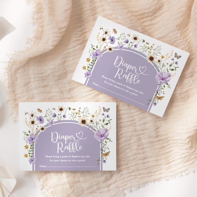 Boho Purple Wildflower Diaper Raffle Baby Girl Enclosure Card (Creator Uploaded)