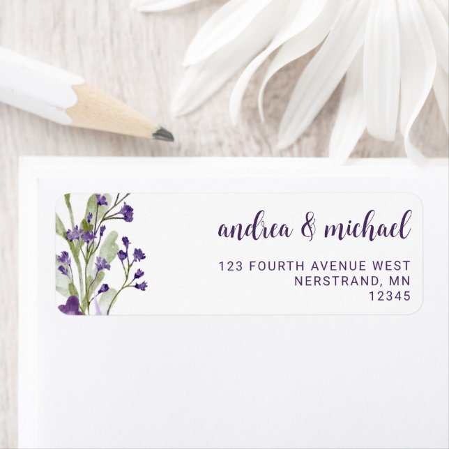 Boho Purple Wildflower Wedding Return Address Label (Insitu)
