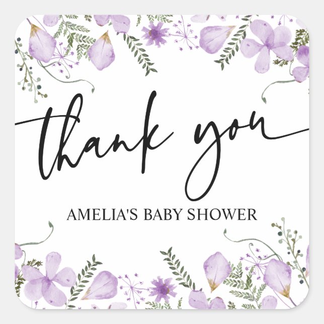 Boho Purple Wildflowers Baby Shower Favours Sticke Square Sticker (Front)