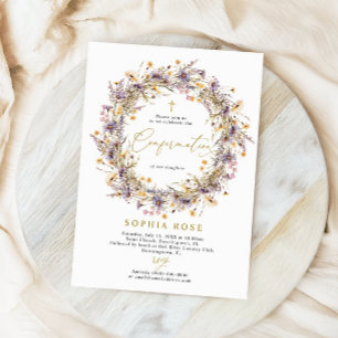 Boho Purple Wildflowers Confirmation Invitation