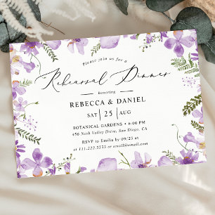 Boho Purple Wildflowers Rehearsal Dinner Invitation