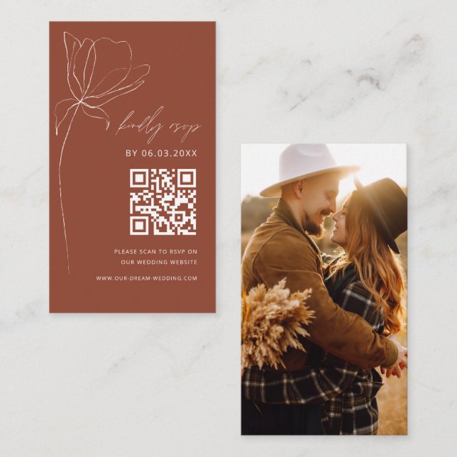 Boho QR Code Minimalist RSVP Wedding Website Enclosure Card (Front/Back)