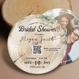 Boho QR Code Rustic Wood Unique Bridal Shower Save The Date