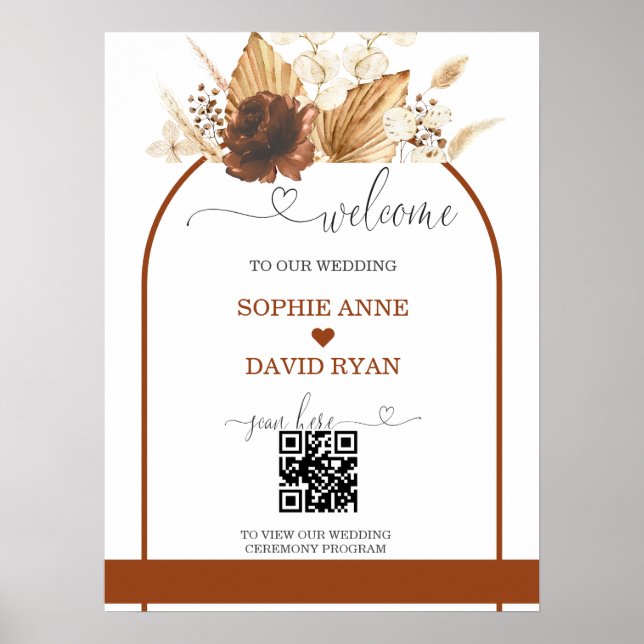 Boho QR Code Terracotta Arch Wedding Welcome Sign (Front)