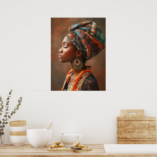 Boho Queen: African Lady in Traditional Scarf Wall Poster