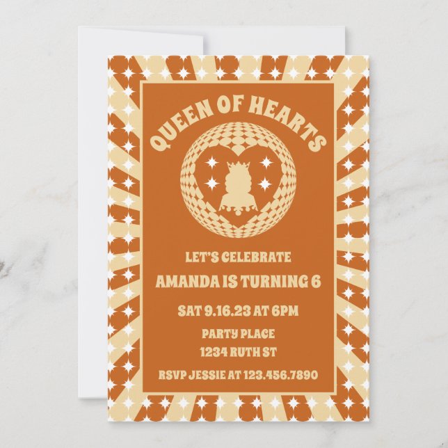 Boho Queen Of Hearts Birthday Party Invitation (Front)