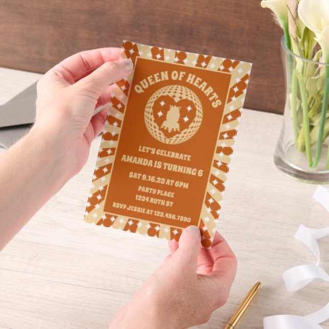 Boho Queen Of Hearts Birthday Party Vellum Invitations (Handheld)