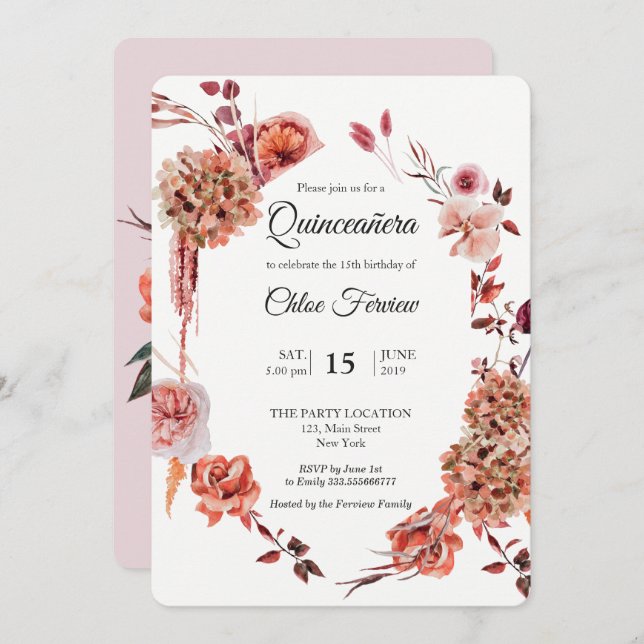 Boho Quinceañera invitation (Front/Back)