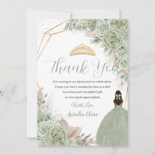 Boho Quinceanera Sage Green Floral Pampas Grass Thank You Card