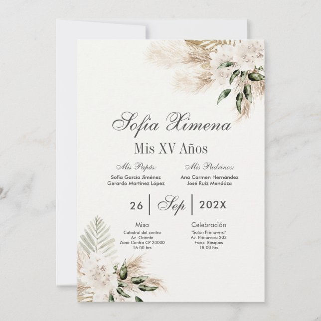 Boho Quinceanera Spanish  Invitation (Front)