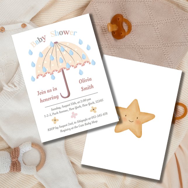 Boho Rain Umbrella Neutral Baby Shower Invitation (Creator Uploaded)
