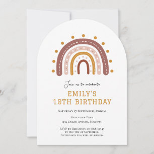 Boho Rainbow 10th birthday invitation