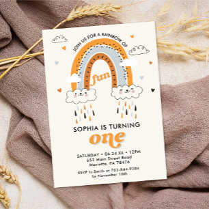 Boho Rainbow 1st Birthday Invitation