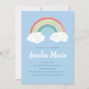 Boho Rainbow 1st Birthday Party Blue Boy Kids Invitation
