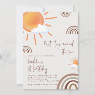 Boho Rainbow 1st Trip Around The Sun 1st Birthday Invitation