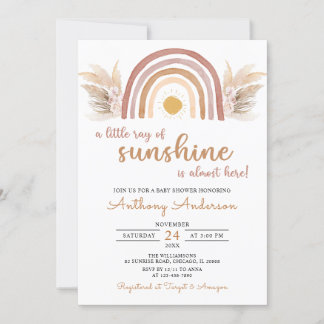 Boho Rainbow A Little Ray of Sunshine Baby Shower Invitation