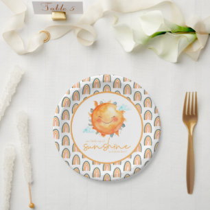 Boho Rainbow A Little Ray Of Sunshine Baby Shower Paper Plate