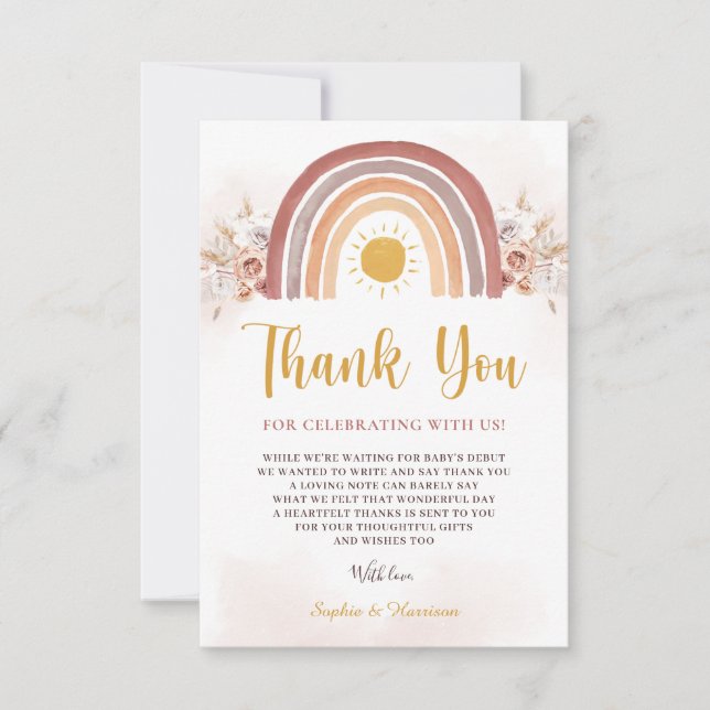 Boho Rainbow A Little Ray of Sunshine Thank You Card (Front)