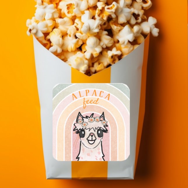 Boho Rainbow Alpaca Food Square Sticker (Creator Uploaded)