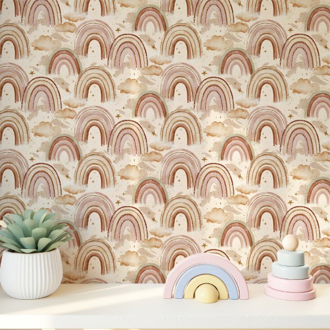 Boho Rainbow and Clouds Nursery Wallpaper (Creator Uploaded)