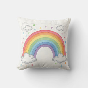 Boho Rainbow and Clouds Watercolor Kids Playroom Cushion