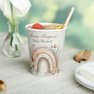 Boho Rainbow And Flowers Baby Shower Paper Cups